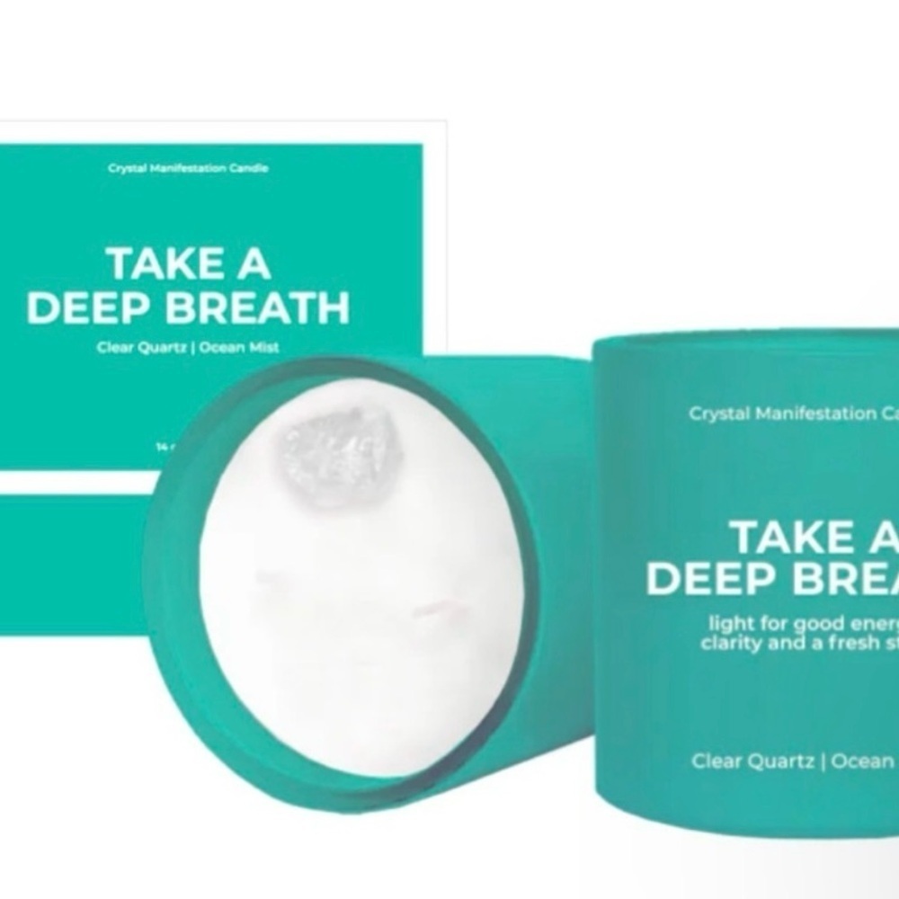 "Take A Deep Breath" Clear Quartz Crystal Manifestation Candle 14 oz. SEALED